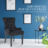 Arabella Set of 4 French Provincial Dining Chair Ring Studded Velvet Rubberwood Leg - Black