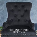 Arabella Set of 4 French Provincial Dining Chair Ring Studded Velvet Rubberwood Leg - Black