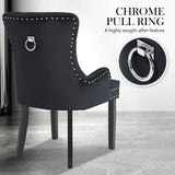 Arabella Set of 4 French Provincial Dining Chair Ring Studded Velvet Rubberwood Leg - Black