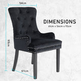 Arabella Set of 4 French Provincial Dining Chair Ring Studded Velvet Rubberwood Leg - Black