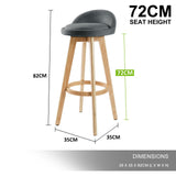 Set of 4 Aberdeen Wooden Bar Stool Dining Chair Fabric - Grey