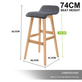 Set of 2 Birmingham Wooden Bar Stool Dining Chair Fabric - Grey