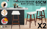 Set of 2 Cambridge Wooden Bar Stool Dining Chair Leather - White & Brown