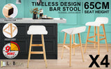 Set of 4 Belfast Wooden Bar Stool Dining Chair Leather - White