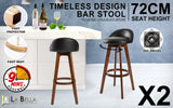 Set of 2 Coventry Wooden Bar Stool Dining Chair Leather - Black