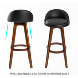 Set of 2 Coventry Wooden Bar Stool Dining Chair Leather - Black