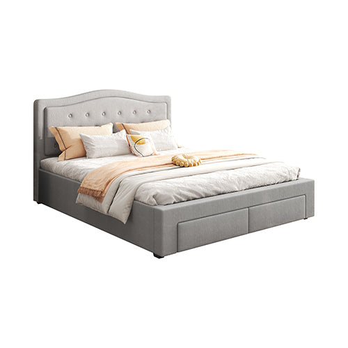 Emily Bed Frame Fabric Storage Drawers with wheels Velvet - Grey Queen
