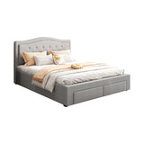 Emily Bed Frame Fabric Storage Drawers with wheels Velvet - Grey Queen
