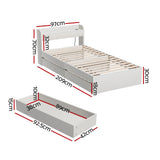 Rosemary Bed Frame Mattress Base wtih Charging Ports 2 Storage Drawers - White Single