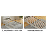 Rosemary Bed Frame Mattress Base wtih Charging Ports 2 Storage Drawers - White Single