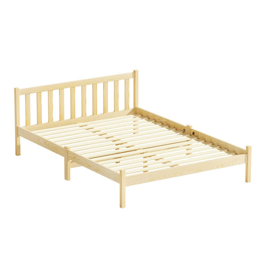 Seville Wooden Bed Frame Pine Timber no Drawers - Oak Double