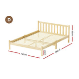 Seville Wooden Bed Frame Pine Timber no Drawers - Oak Double