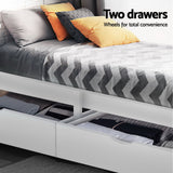 Mystique Wooden Bed Frame Timber with Storage Drawers - White Single