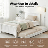 Trudy Trundle Bed Frame Timber Slat - White King Single
