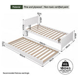 Malta Bed Frame with Trundle Solid Wood Toddler Bunk Bed with Headboard - White Single