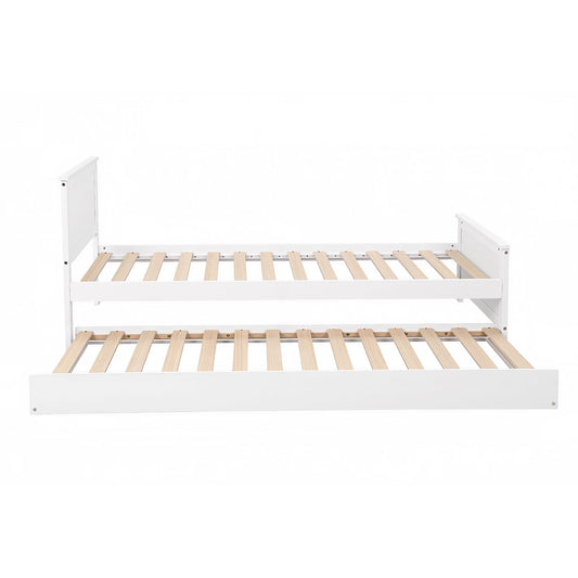 Malta Bed Frame with Trundle Solid Wood Toddler Bunk Bed with Headboard - White Single