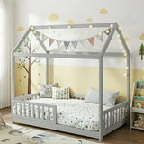 Blair White Wooden Bed Frame House Pine Timber Platform - Grey Single