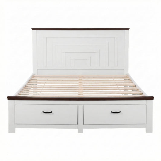 Aveline Wooden Bed Frame with 2 Drawer Platform Bed - White Queen