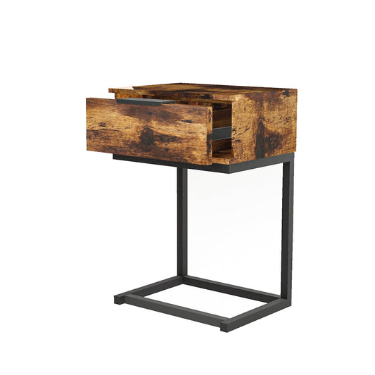 Louise Wooden Iron Frame Bedside Table Side Table Wood Nightstand Storage Cabinet Unit - Oak