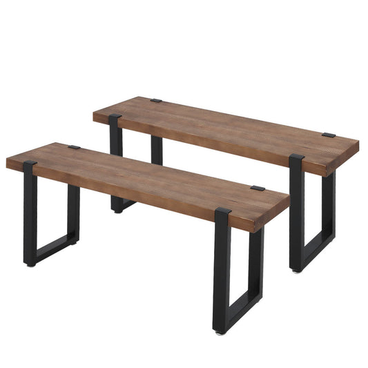 Edith Set of 2 140cm Dining Bench Chairs Wooden - Brown