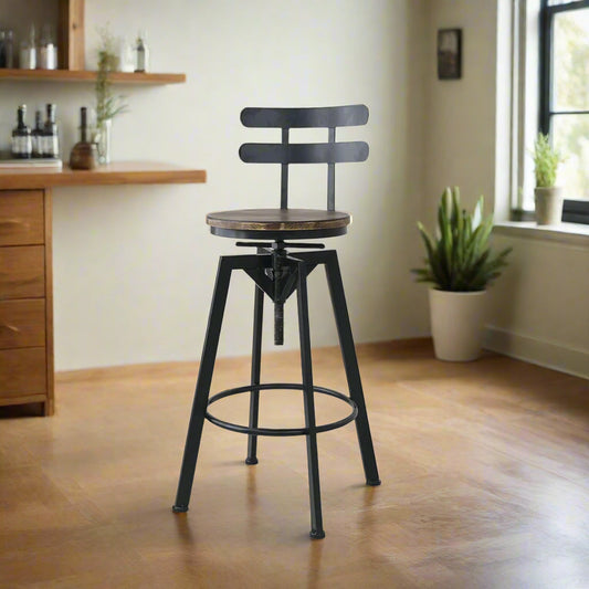 110cm Helsinki Industrial Adjustable Swivel Bar Stools with Back Wood Counter Chairs - Brown