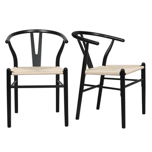 Jett Set of 2 Dining Chairs Wooden Hans Wegner Wishbone Cafe Lounge Seat - Black