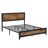 Elvira Metal Bed Frame Platform Wooden Rivets no Drawers - Black & Wood Double