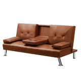 Marny 3-Seater Adjustable Sofa Bed Lounge Futon Couch Leather Beds Cup Holder Recliner - Brown
