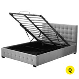 Syke Gas Lift Bed Frame Fabric Base with Storage - Grey Queen