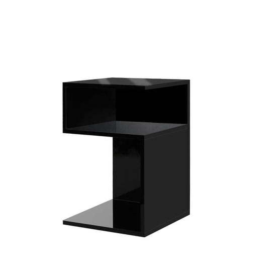 Dawson Wooden High Gloss Bedside Table Wood Nightstand Storage Cabinet Bedroom - Black