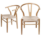 Jett Set of 2 Dining Chairs Rattan Seat Side Kitchen Wood Furniture - Oak