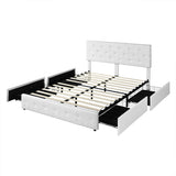 Emilia Bed Frame Tufted 4 Drawer - Cream Queen