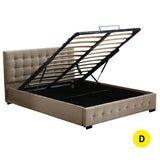 Syke Gas Lift Bed Frame Fabric Base with Storage - Beige Double