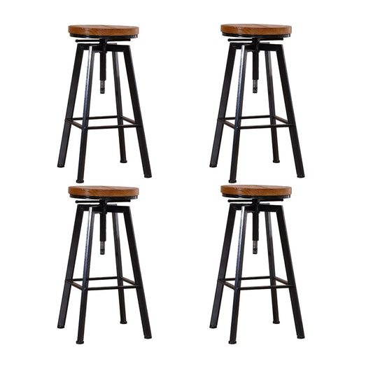 Set of 4 Catania Industrial Bar Stools Kitchen Stool Wooden Barstools Swivel Vintage - Wood