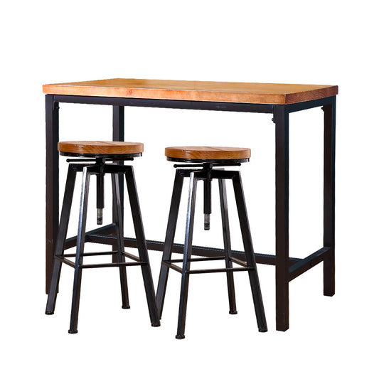 Set of 3 Potenza Industrial Pub Table & Bar Stools Wood Chair Set Home Kitchen Furniture - Black & Wood
