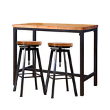 Set of 3 Potenza Industrial Pub Table & Bar Stools Wood Chair Set Home Kitchen Furniture - Black & Wood