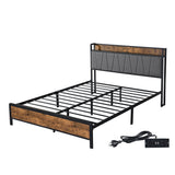 Eras Bed Frame Tufted Headboard USB Charge - Wood & Black Queen