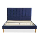 Venlo Bed Frame Base Platform Wooden Velvet with Headboard Blue - Queen