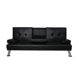 Marny 3-Seater Adjustable Sofa Bed Lounge Futon Couch Leather Beds Cup Holder Recliner - Black