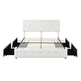 Emilia Bed Frame Tufted 4 Drawer - Cream Queen