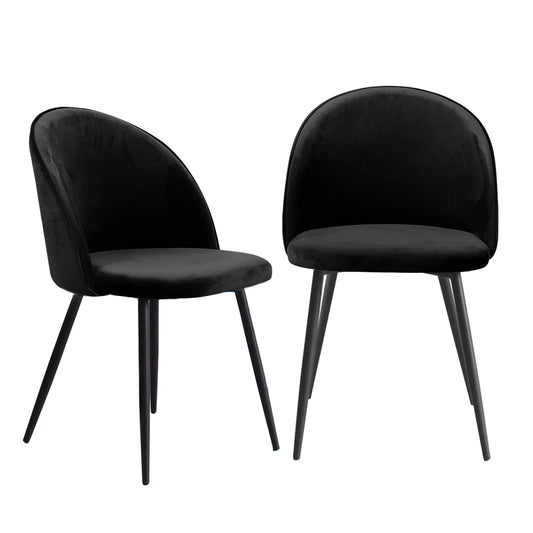 Brooke Set of 2 Dining Chairs Kitchen Cafe Lounge Sofa Upholstered Velvet - Black
