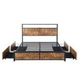 Maylen LED Bed Frame with 4 Drawers and USB Charger - Brown Queen