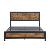 Elvira Metal Bed Frame Platform Wooden Rivets no Drawers - Black & Wood Double