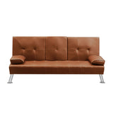 Marny 3-Seater Adjustable Sofa Bed Lounge Futon Couch Leather Beds Cup Holder Recliner - Brown