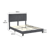 Cheyenne Bed Frame Base Platform Wooden Velvet with Headboard Grey - Queen