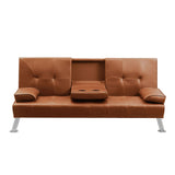 Marny 3-Seater Adjustable Sofa Bed Lounge Futon Couch Leather Beds Cup Holder Recliner - Brown