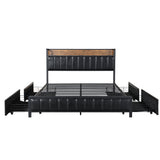 Fargo Bed Frame PU with 4 Drawers and USB Charger - Black Queen