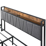 Eras Bed Frame Soft Storage Drawers Headboard USB Charge - Wood & Black Queen